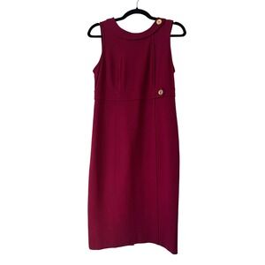 NWOT Talbots Women's Sleeveless Sheath Dress Gold Button Detail Wine Red Sz 4